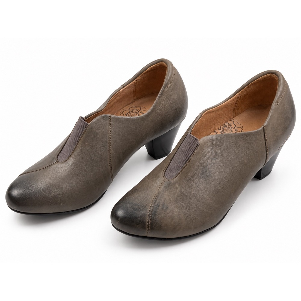Taos Vintage Gorgeous Leather Grey Stacked Heel Ankle Boots Women's Size 9.5